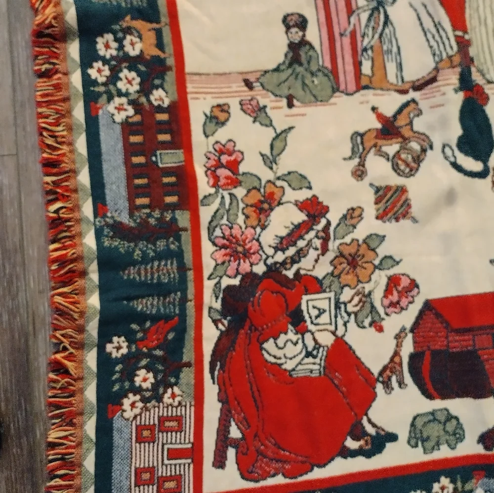 Vintage Bob Timberlake Christmas Family Home Tapestry Thick Throw Blanket 46x68